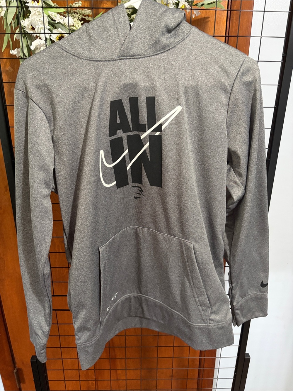 Nike Gray and Black 'All In' Pullover Hoodie with White Swoosh